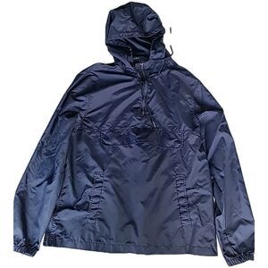 Forever 21 Windbreaker Pullover Hoodie 1/2 Zipper Men's Large, Navy Blue